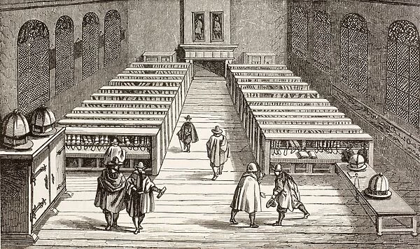 Library Of The University Of Leiden In The 17Th Century, Showing Chained Books. From Les Artes Au Moyen Age, Published Paris 1873