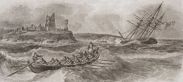 Life Boat Rowing To Rescue Of Foundering Sailing Ship. From A Print Dated 1820 Engraved By Milton After W. Anderson