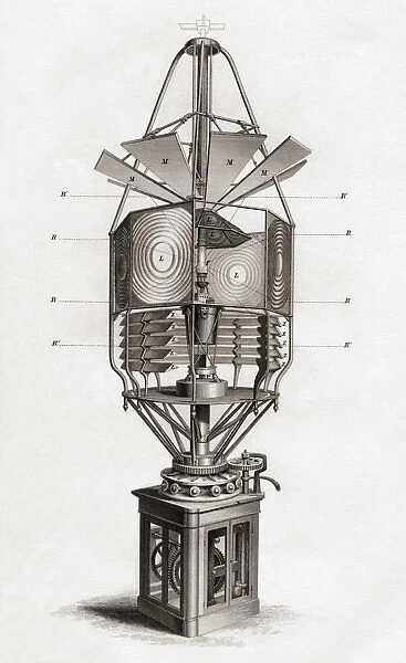 Lighthouse. Revolving Dioptric Apparatus, 19Th Century. From Cyclopaedia Of Useful Arts And Manufactures By Charles Tomlinson