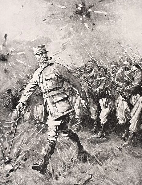 Major Jean-Baptiste Marchand 1863 To 1934 Pipe In Mouth Cane In Hand Leads Zouave And Moroccan Units Against German Enemy Western Front 1915 From The War Illustrated Album Deluxe Published London 1916