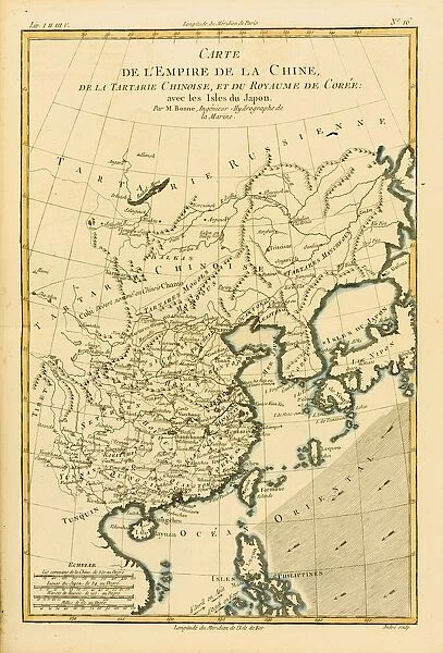 Map Of China And Japan, Circa. 1760. From 'Atlas De Toutes Les Parties Connues Du Globe Terrestre 'By Cartographer Rigobert Bonne. Published Geneva Circa. 1760