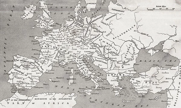 Map of Europe under the empire of Charlemagne. From The National Encyclopaedia: A Dictionary of Universal Knowledge, published c. 1890