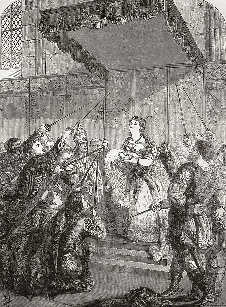 Maria Theresa of Austria presenting her son Joseph II to the Hungarian estates at the diet in 1741 in Pressburg Castle. Maria Theresa Walburga Amalia Christina, 1717 - 1780. Ruler of the Habsburg dominions. From Cassells Illustrated History of England, published c. 1890