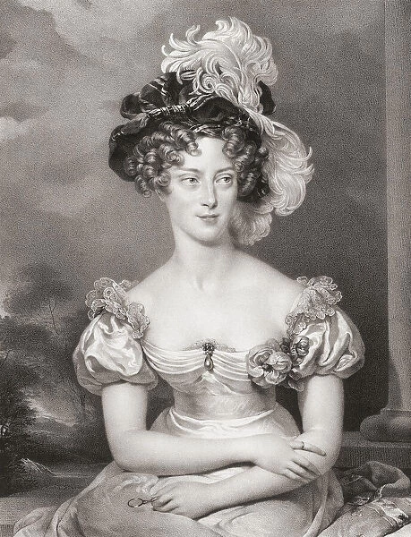 Marie-Caroline of Bourbon-Two Sicilies, Duchess of Berry, full name Maria Carolina Ferdinanda Luise, 1798 - 1870. Italian princess of the House of Bourbon who married into the French royal family, and was the mother of Henri, Count of Chambord. After a work by Henri Grevedon from the painting by Sir Thomas Lawrence