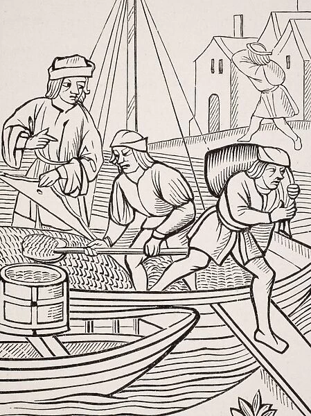 Measuring Salt. 19Th Century Reproduction Of Woodcut In Ordonnances De La Prevoste Des Marchands De Paris Dated 1500