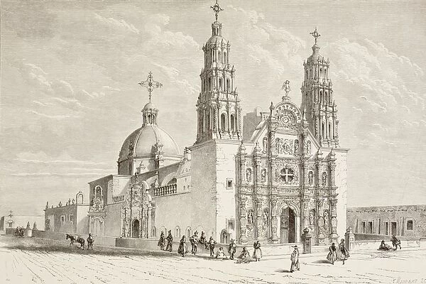 Metropolitan Cathedral In Plaza De Armas, Chihuahua, Mexico, In The 19Th Century. From A 19Th Century Illustration