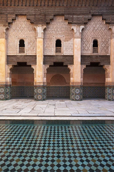 Morocco, Swimming pool in courtyard of Ben Youssef Medersa; Marrakesh