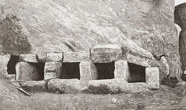The necropolis, Punta de la Vaca, Cadiz, Spain, seen here shortly after its discovery in the late 19th century. From La Ilustracion Espanola y Americana, published 1892
