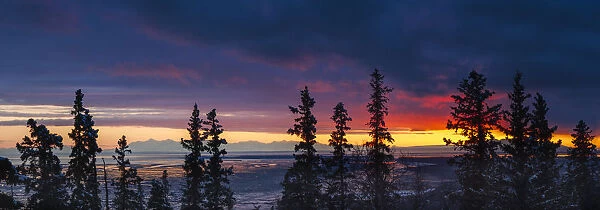 Panoramic View Of Sunset Over The Cook Inlet From The Anchorage Hillside, Southcentral Alaska