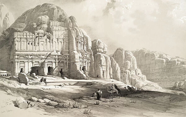 Petra Shewing the Upper or Eastern End of the Valley. After a work by Scottish artist David Roberts, 1796-1864 and Belgian lithographer Louis Haghe, 1806-1885