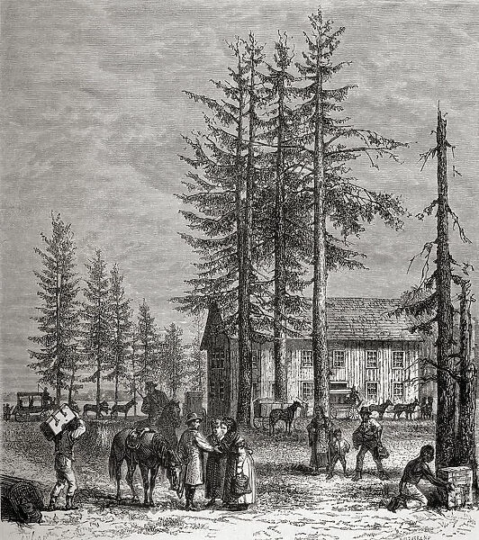 Pollard Station On Lake Donner, California, America In The 19Th Century. From El Mundo En La Mano Published 1875