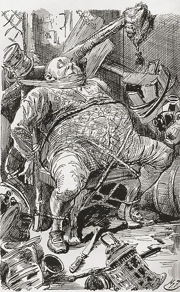 After The Raid On The Maypole Bar. 'john Willet, Left Alone In His Dismantled Bar, Continued To Sit Staring About Him;Awake As To His Eyes, Certainly, But With All His Powers Of Reason And Reflection In A Sound And Dreamless Sleep. 'Illustration By Harry Furniss For The Charles Dickens Novel Barnaby Rudge, From The Testimonial Edition, Published 1910
