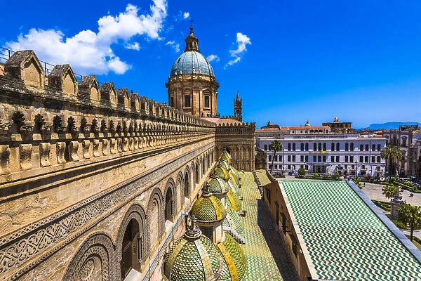 Rooftop of the Palermo Cathedral with domes in the historic city of Palermo in Sicily, Italy