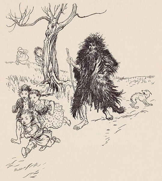Whoever Saw Him, Ran Away. Illustration By Arthur Rackham From Grimms Fairy Tale Bearskin