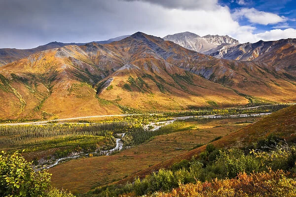 Scenic View Of Brooks Range, Dietrich River And The Dalton Highway, Gates Of The Arctic National Park & Preserve, Arctic Alaska, Autumn