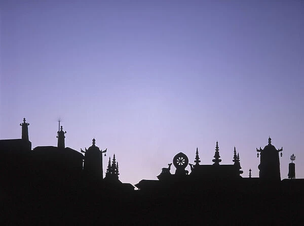 Silhouette Of The Front Of The Jokhang Temple Shortly Before Dawn