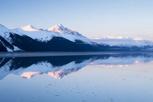 Snow Covered Mountains Across Turnagain Arm In Springtime, Near Mile 87 Of The Seward Highway; Alaska, United States Of America