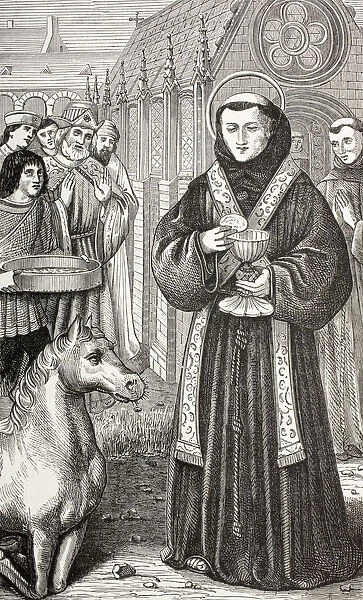 St. Anthony Of Padua, Anxious To Demonstrate The Truth Of The Holy Sacrament To A Heretic Who Asked Him To Perform A Miracle, Commands A Mule To Adore The Eucharist, Which It Does By Kneeling. From Military And Religious Life In The Middle Ages By Paul Lacroix Published London Circa 1880