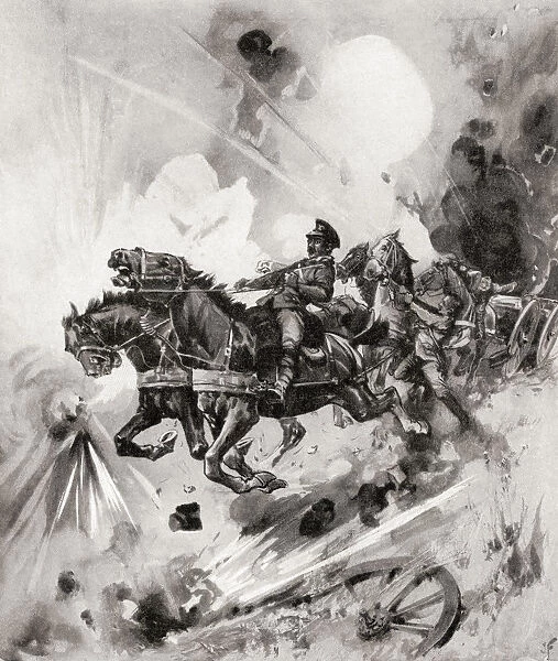 A Team Of Horses From A British Battery Stampede In Fright From Bursting German Shells During Wwi. From The War Illustrated Album Deluxe, Published 1915