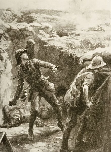 Territorial Heroism On The Krithia Lines, August 8-9, 1915: How Lieutenant Forshaw Of The 9Th Battalion Manchester Regiment, Won The Victoria Cross, And Saved His Corner Of The Vineyard. Lieutenant Forshaw Smoked Incessantly During This Ordeal, In Order To Ignite The Fuses Of His Bombs, Which He Threw Continuously, Says The Gazette, For Forty-One Hours