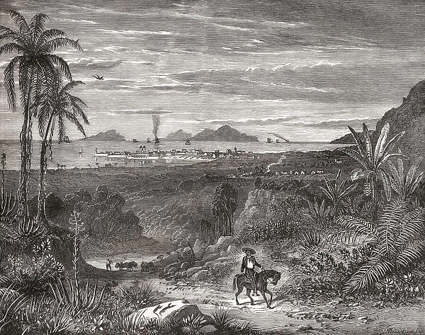View of Panama City, Panama, Central America, seen here in the late 19th century. From La Ilustracion Iberica, published 1884