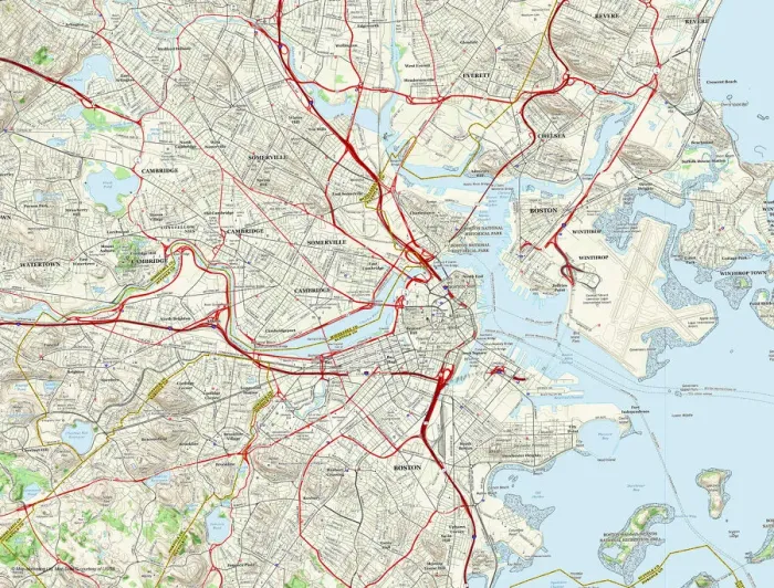 Framed Print : Boston City Map Print: Central Boston Street Level Topo Map Framed Print : Boston City Map Print: Central Boston Street Level Topo Map