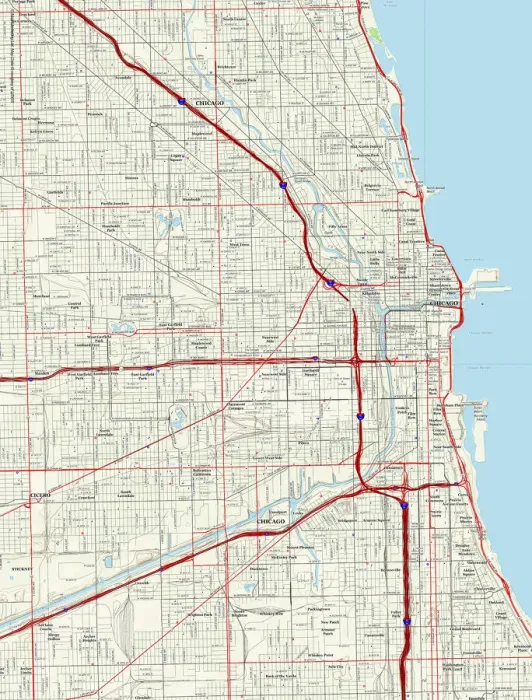 Framed Print : Chicago City Map Print: Central District Street Level Map Framed Print : Chicago City Map Print: Central District Street Level Map