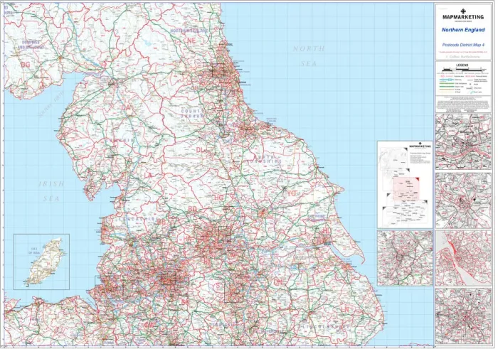 Framed Print : Northern England Postcode District Map Print (Sheet 4) Framed Print : Northern England Postcode District Map Print (Sheet 4)