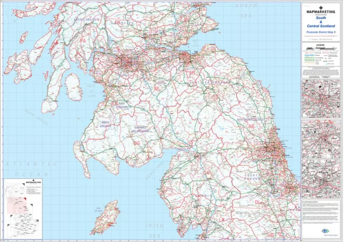 Framed Print : South and Central Scotland Postcode District Map Print (Sheet 5) Framed Print : South and Central Scotland Postcode District Map Print (Sheet 5)