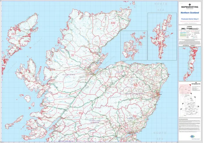 Framed Print : Northern Scotland Postcode District Map Print (Sheet 6) Framed Print : Northern Scotland Postcode District Map Print (Sheet 6)