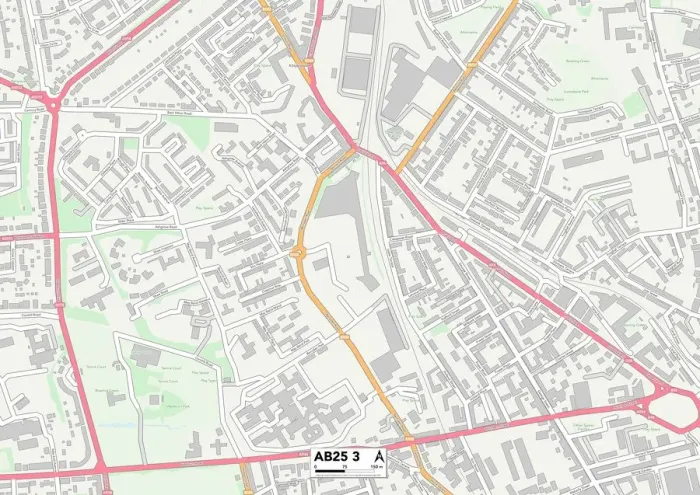 Framed Print : Aberdeen AB25 3 Postcode Sector Print Map Framed Print : Aberdeen AB25 3 Postcode Sector Print Map