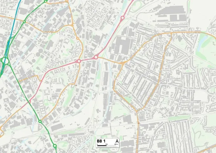 Framed Print : Birmingham B8 1 Postcode Sector Print Map Framed Print : Birmingham B8 1 Postcode Sector Print Map