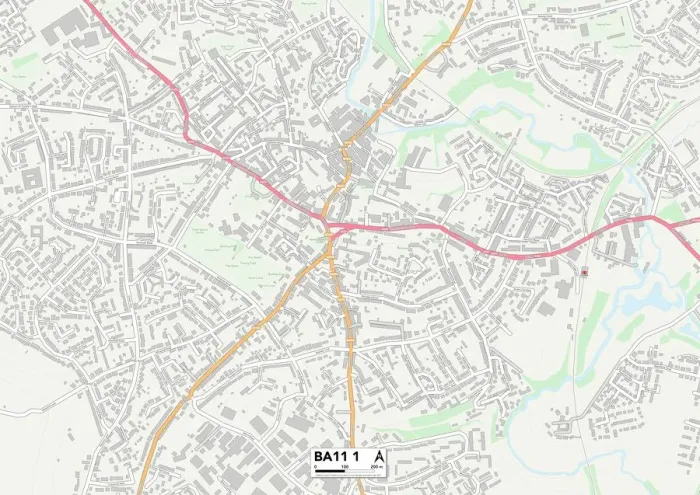 Framed Print : Mendip BA11 1 Postcode Sector Print Map Framed Print : Mendip BA11 1 Postcode Sector Print Map