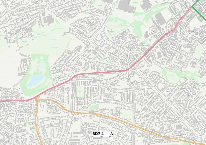 Framed Print : Bradford BD7 4 Postcode Sector Print Map Framed Print : Bradford BD7 4 Postcode Sector Print Map