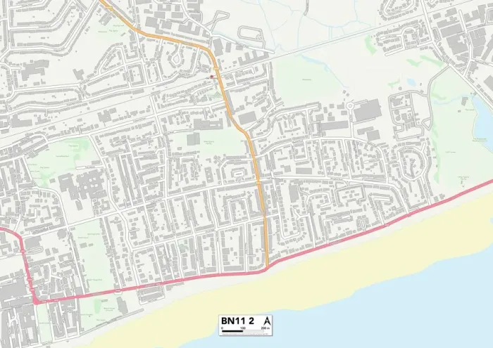 Framed Print : Worthing BN11 2 Postcode Sector Print Map Framed Print : Worthing BN11 2 Postcode Sector Print Map