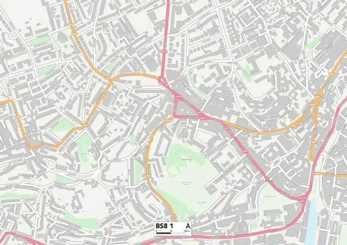 Framed Print : Bristol BS8 1 Postcode Sector Print Map Framed Print : Bristol BS8 1 Postcode Sector Print Map
