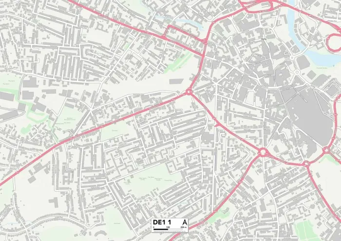 Framed Print : Derby DE1 1 Postcode Sector Print Map Framed Print : Derby DE1 1 Postcode Sector Print Map