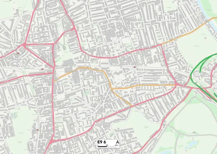 Framed Print : Hackney E9 6 Postcode Sector Print Map
