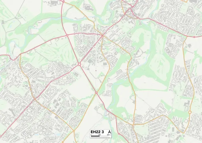 Framed Print : Midlothian EH22 3 Postcode Sector Print Map