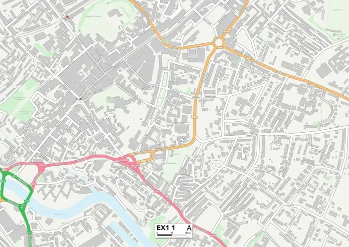 Framed Print : Exeter EX1 1 Postcode Sector Print Map Framed Print : Exeter EX1 1 Postcode Sector Print Map