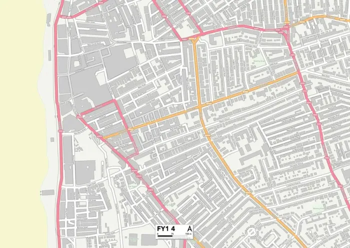 Framed Print : Blackpool FY1 4 Postcode Sector Print Map Framed Print : Blackpool FY1 4 Postcode Sector Print Map