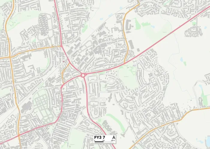 Framed Print : Blackpool FY3 7 Postcode Sector Map Print Framed Print : Blackpool FY3 7 Postcode Sector Map Print