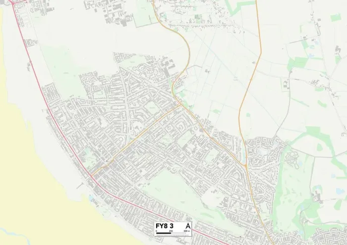 Framed Print : Fylde FY8 3 Postcode Sector Print Map Framed Print : Fylde FY8 3 Postcode Sector Print Map