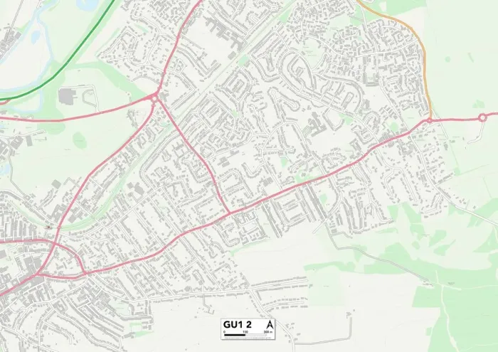 Framed Print : Guildford GU1 2 Print Map Sector Postcode Area Framed Print : Guildford GU1 2 Print Map Sector Postcode Area