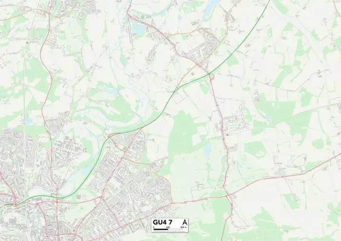 Framed Print : Guildford GU4 7 Postcode Sector Print Map Framed Print : Guildford GU4 7 Postcode Sector Print Map