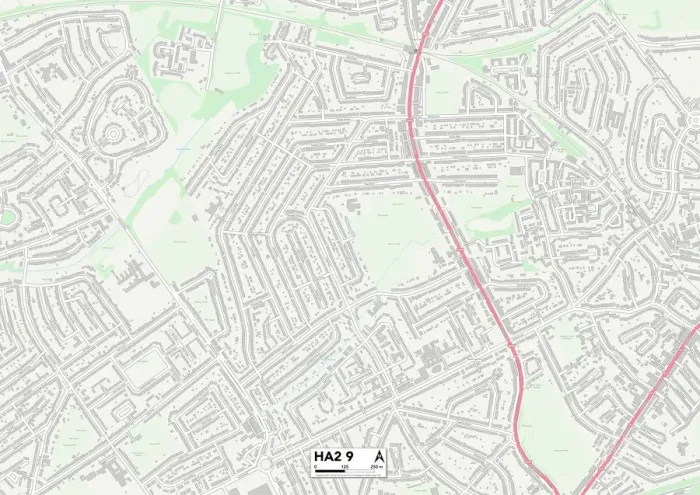 Framed Print : Harrow HA2 9 Postcode Sector Print Map