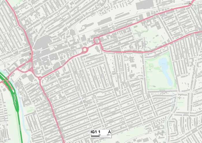 Framed Print : Redbridge IG1 1 Postcode Sector Print Map Framed Print : Redbridge IG1 1 Postcode Sector Print Map