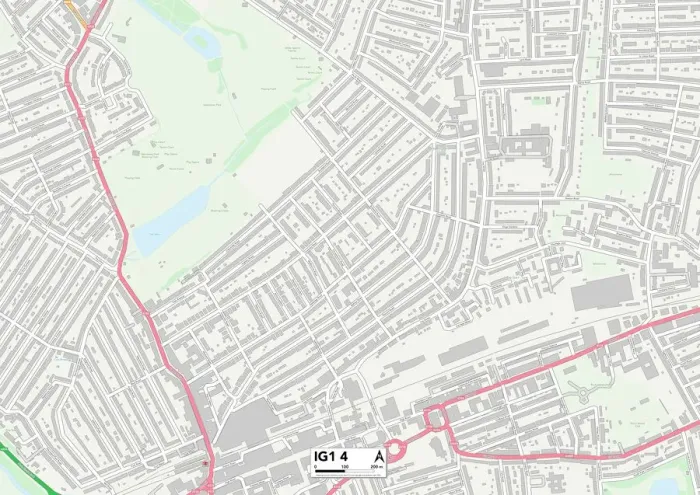 Framed Print : Redbridge IG1 4 Postcode Sector Print Map Framed Print : Redbridge IG1 4 Postcode Sector Print Map