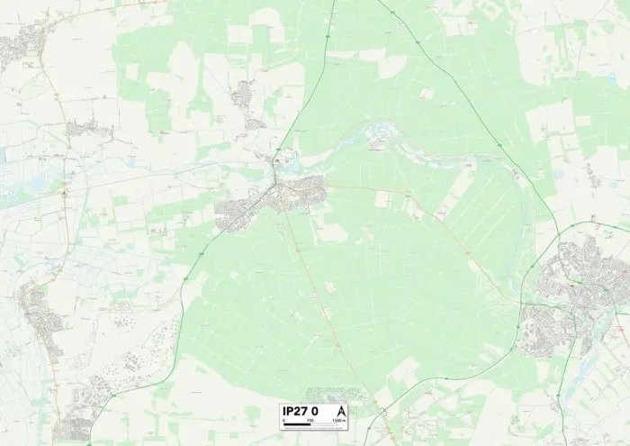 Framed Print : Forest Heath IP27 0 Print Map Postcode Sector