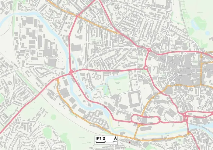 Framed Print : Ipswich IP1 2 Print Sector Map